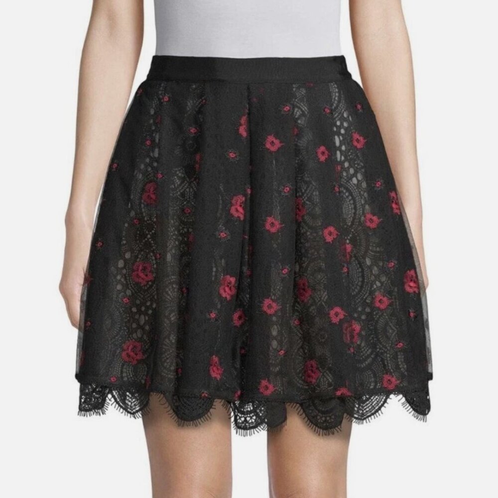 BNWOT The Kooples Floral Black Lace Tulle Mini Skirt, Size FR 1 (S)